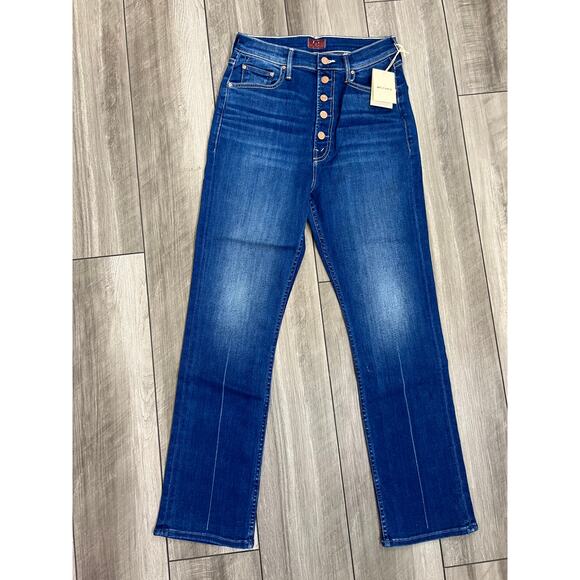 Mother The Pixie Ride Ankle Jeans in Taxi Blue Size 31 Button Fly Denim Pockets - Picture 1 of 4